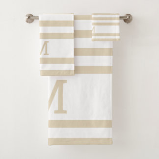 Simple Moderne Family Monogram Beige Striped Bad Handdoek