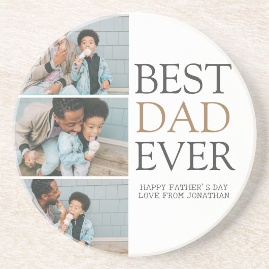 Simple Moderne Fathers Day Fotofamilie collage Zandsteen Onderzetter (Voorkant)