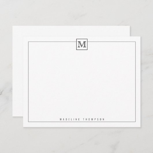 Simple Moderne Initiaal Monogram Square Border Bla Notitiekaartje (Voorkant / Achterkant)