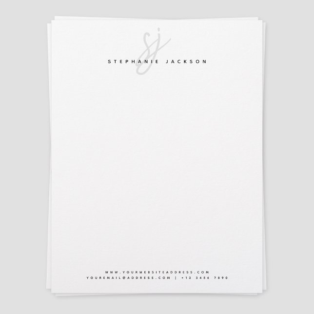 Simple Moderne Minimalist Script Monogram Kantoor Briefhoofd (Script monogram, simple modern minimalist office letterhead)