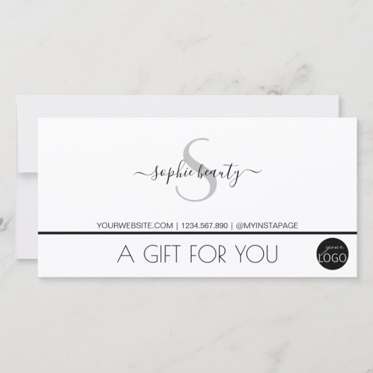 Simple Moderne Monogram Logo White Gift Voucher (Voorkant)