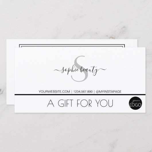 Simple Moderne Monogram Logo White Gift Voucher (Voorkant / Achterkant)
