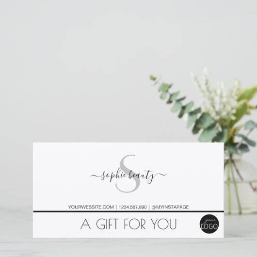 Simple Moderne Monogram Logo White Gift Voucher (Staand voorkant)