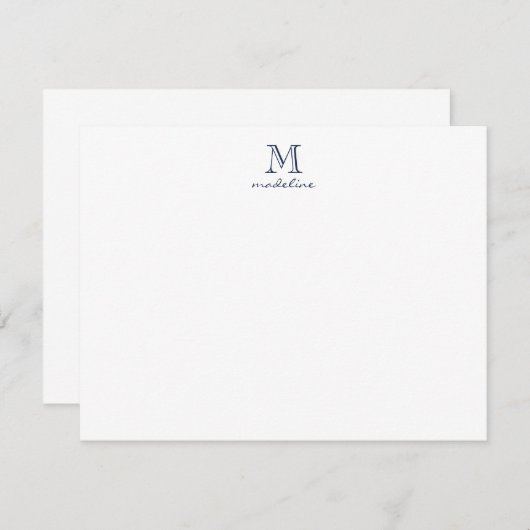 Simple Moderne Navy Blue Script Monogram Note Card Notitiekaartje (Voorkant / Achterkant)