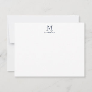 Simple Moderne Navy Blue Script Monogram Note Card Notitiekaartje
