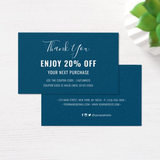 Simple Moderne Ocean Blue Discount Coupon Kaart (Bureau)