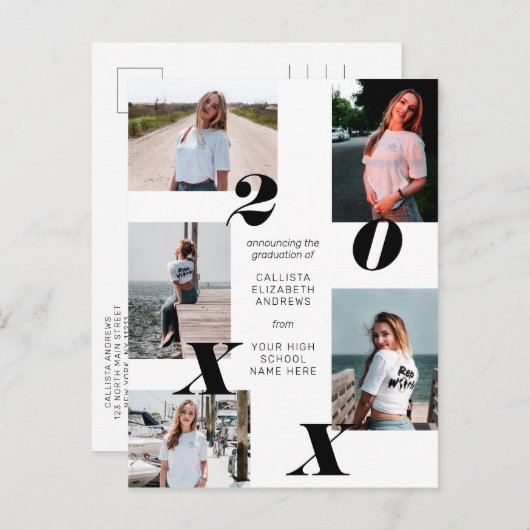 Simple Moderne Photo Collage Afstuderen Aankondigingskaart (Voorkant / Achterkant)