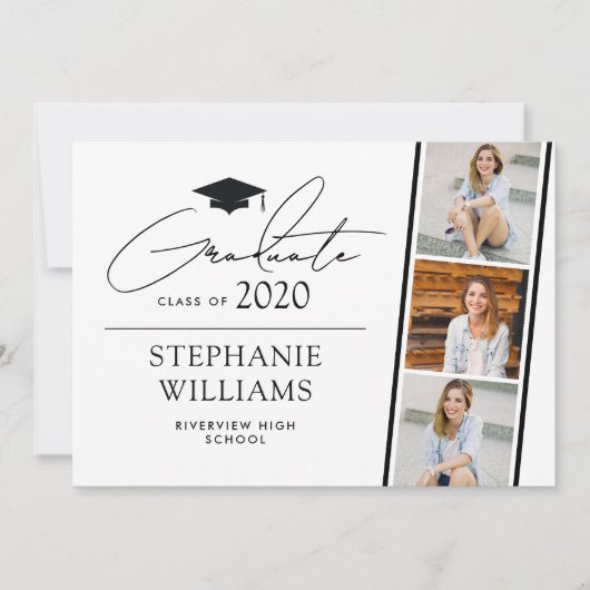 Simple Moderne Photo Strip White Afstuderen Aankondiging (Voorkant)