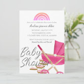Simple Moderne Rainbow roze stroller Baby shower Kaart (Staand voorkant)