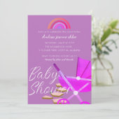 Simple Moderne Rainbow roze stroller Baby shower Kaart (Staand voorkant)
