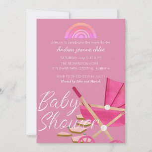 Simple Moderne Rainbow roze stroller Baby shower Kaart