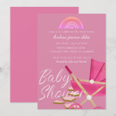 Simple Moderne Rainbow roze stroller Baby shower Kaart (Voorkant / Achterkant)