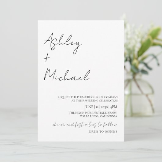 Simple Moderne Script Dress Code Photo Weddenschap Kaart (Staand voorkant)