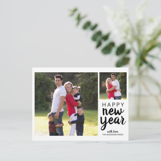 Simple Moderne Script Happy New Year-foto Briefkaart (Staand voorkant)
