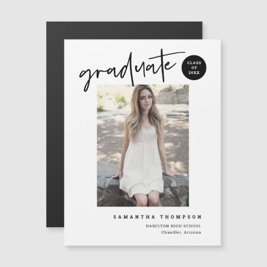 Simple Moderne Script School Afstuderen Foto Magne (Voorkant / Achterkant)