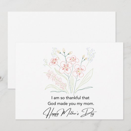 Simple Moederdag Flowers Drawing Bedankkaart (Voorkant / Achterkant)