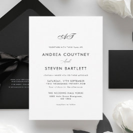 Simple Monogram Black and White Wedding Kaart
