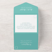 Simple Monogram Blauwgroen Photo Weddenschap All In One Uitnodiging (Buitenkant)