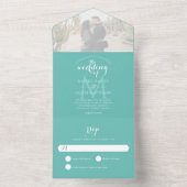 Simple Monogram Blauwgroen Photo Weddenschap All In One Uitnodiging (Binnen)