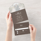 Simple Monogram Brown Photo Weddenschap All In One Uitnodiging (Afscheurbaar)