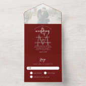 Simple Monogram Burgundy Marsala Foto Weddenschap All In One Uitnodiging (Binnen)