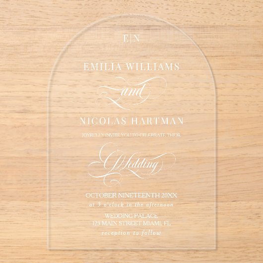 Simple Monogram Classic Wedding  Acryl Uitnodigingen (Voorkant)