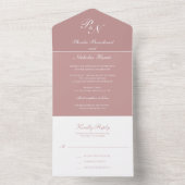 Simple Monogram Elegant Dusty Roos Wedding All In One Uitnodiging (Binnen)