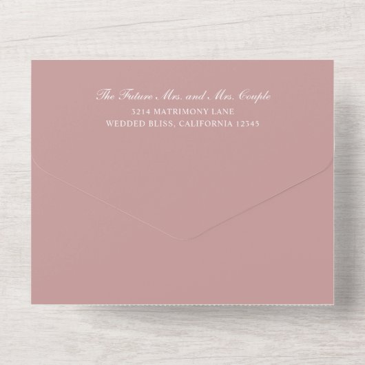 Simple Monogram Elegant Dusty Roos Wedding All In One Uitnodiging (Achterkant)