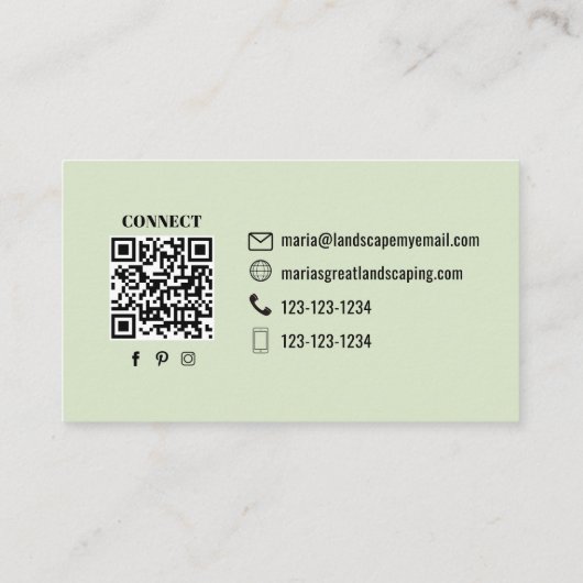 Simple Monogram Green QR Code | Connect with Me Visitekaartje (Achterkant)