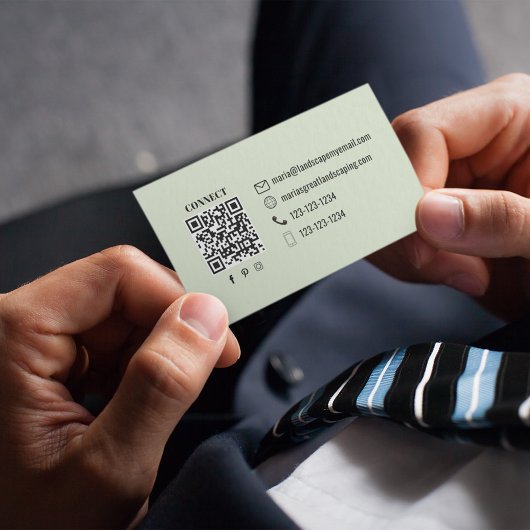 Simple Monogram Green QR Code | Connect with Me Visitekaartje