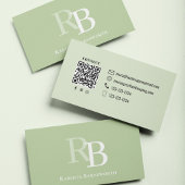 Simple Monogram Green QR Code | Connect with Me Visitekaartje