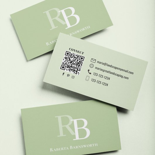 Simple Monogram Green QR Code | Connect with Me Visitekaartje