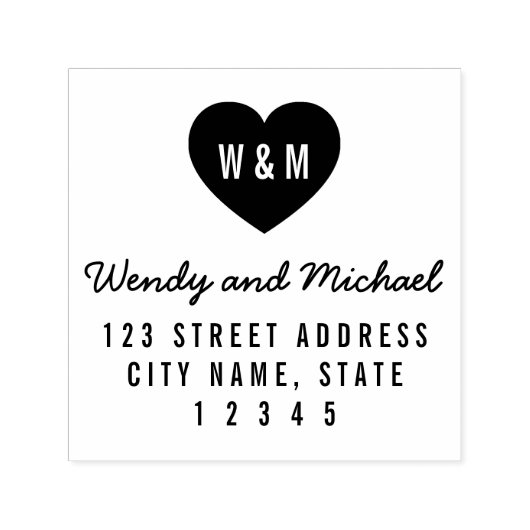 Simple Monogram Heart Couple Weddenschap Zelfinktende Stempel (Design)