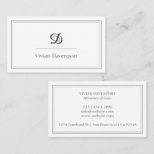 Simple Monogram Initiaal Black en White Elegant Visitekaartje (Voorkant / Achterkant)