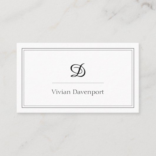 Simple Monogram Initiaal Black en White Elegant Visitekaartje (Voorkant)