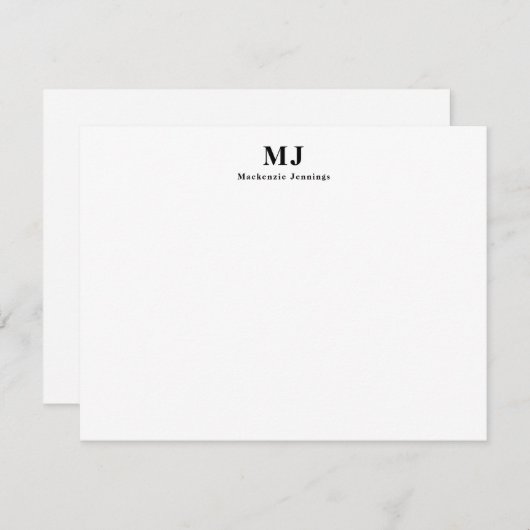 Simple Monogram Initiaal Name Note Card Notitiekaartje (Voorkant / Achterkant)