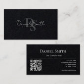 Simple Monogram Initial QRcode Premium Black Paper Visitekaartje (Voorkant / Achterkant)