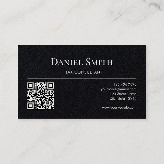 Simple Monogram Initial QRcode Premium Black Paper Visitekaartje (Achterkant)