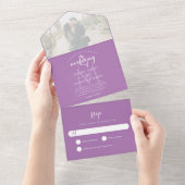 Simple Monogram Lavender Paars Photo Wedding All In One Uitnodiging (Afscheurbaar)