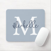 Simple Monogram Name Initiaal Script Dusty Blue Muismat (Met muis)