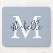Simple Monogram Name Initiaal Script Dusty Blue Muismat (Voorkant)