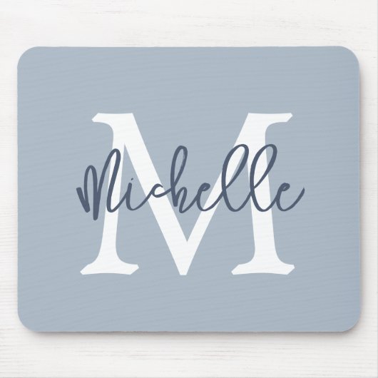 Simple Monogram Name Initiaal Script Dusty Blue Muismat (Voorkant)