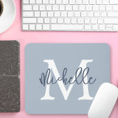 Simple Monogram Name Initiaal Script Dusty Blue Muismat