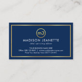 Simple Monogram On Gold Frame Blue Layer Visitekaartje (Voorkant)