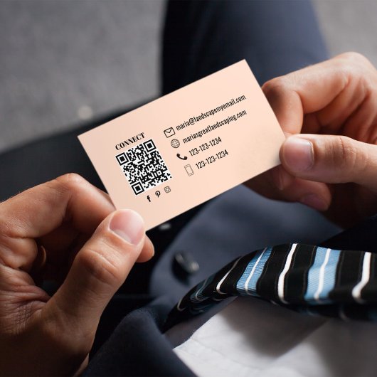 Simple Monogram Peach QR Code | Connect with Me Visitekaartje