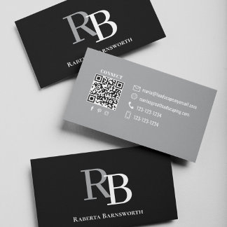 Simple Monogram QR Code Black | Connect with Me Visitekaartje