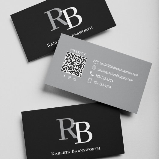 Simple Monogram QR Code Black | Connect with Me Visitekaartje