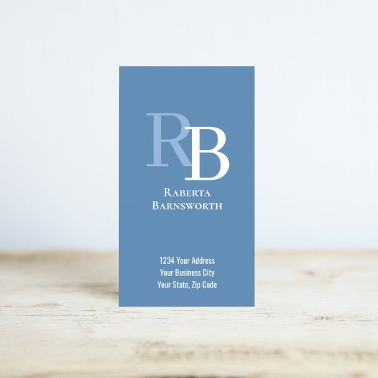 Simple Monogram QR Code Blue | Connect with Me Visitekaartje