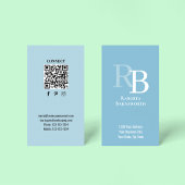 Simple Monogram QR Code Blue | Connect with Me Visitekaartje