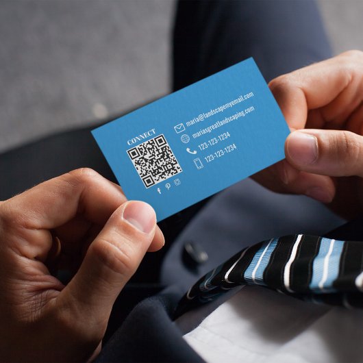 Simple Monogram QR Code Blue | Connect with Me Visitekaartje